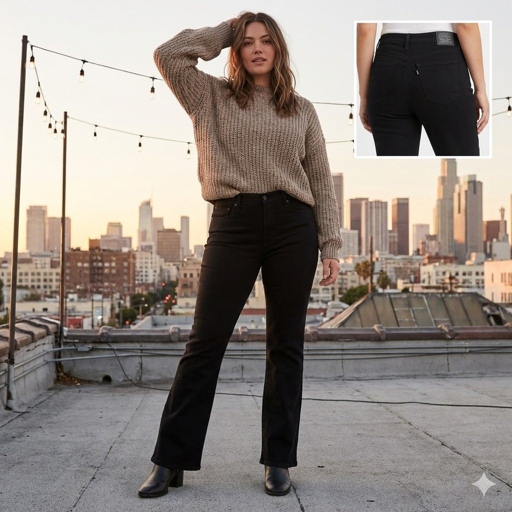 Levi's 725 High Rise‎ Bootcut Jeans Women's Size 33x32 Black Stretch 18759-0063